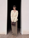 SWAYING 25 Fall/Winter Collection: Fringe-trimmed Yak Wool Maxi Skirt SW-SW25AW3B15C1S2-HZ (Gray-Brown)
